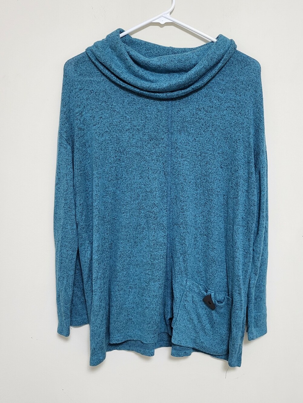Jess & Jane Cowl Neck Long Sleeve Artsy Blue Print Tunic Top Sz Small Lagenlook